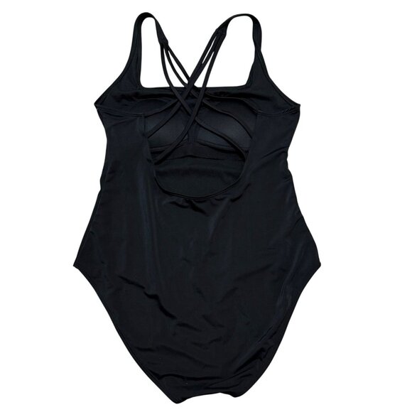 Oasis Black One Piece Swimsuit Sz XL Strappy Cross Back Bathing Suit Beach Pool - Picture 3 of 14